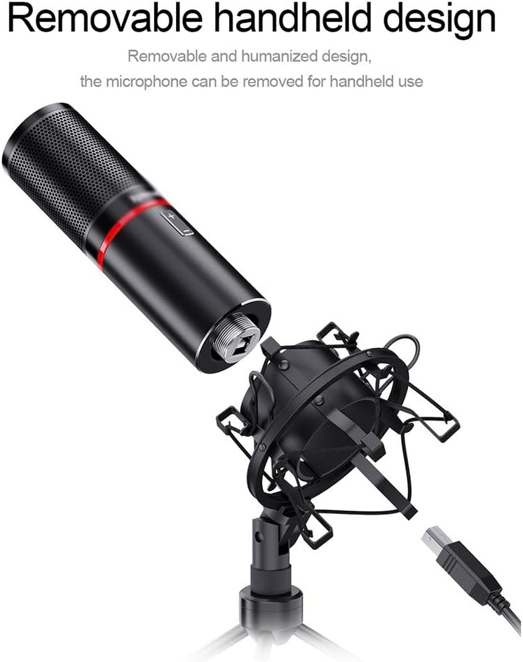 Microphone Metal USB Condenser Recording Microphone with Tripod for Laptop Computer Cardioid Studio Recording Vocals Voice Over