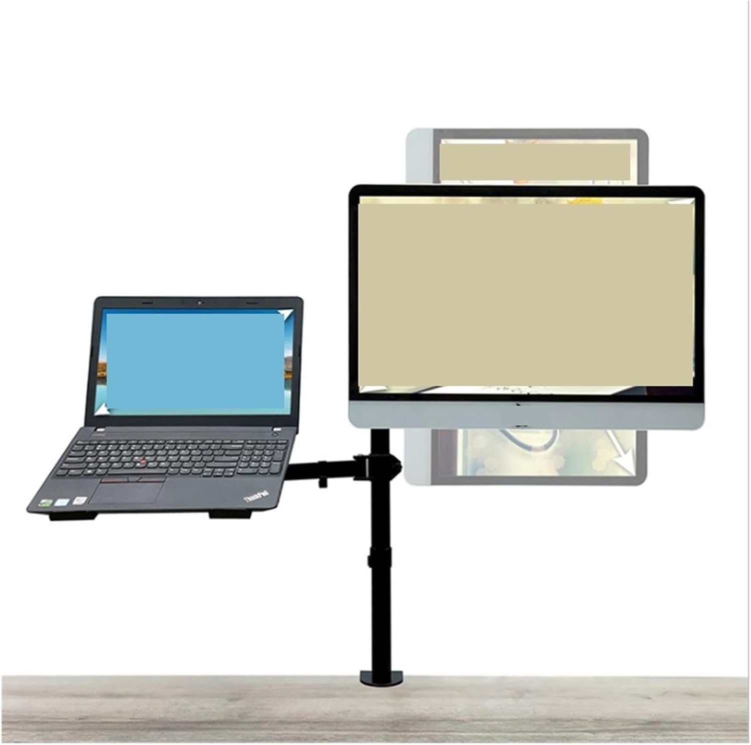 M074 Dual LCD Monitor Desk Stand, Fully Adjustable, with Additional Laptop Tray