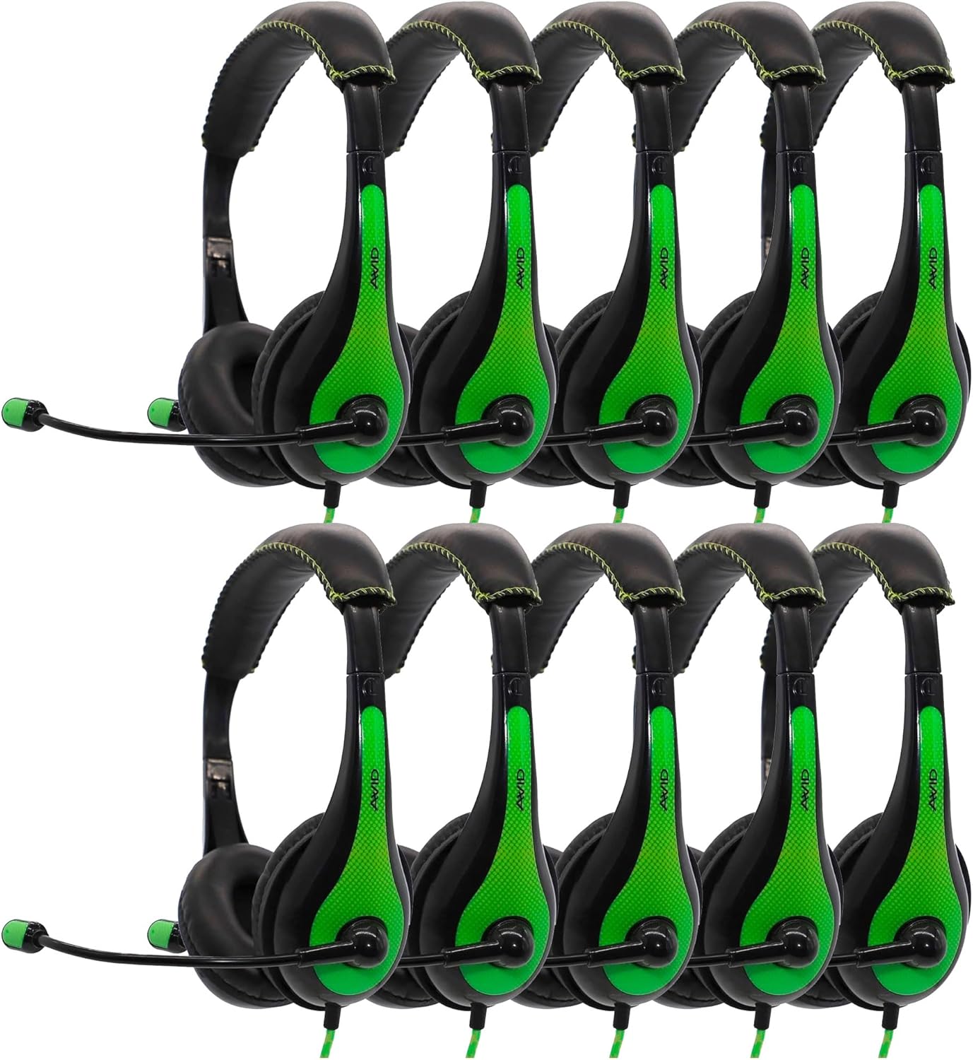 Avid Products AE-36 Headset in Green with Adjustable Boom Microphone for School, Classroom, Education, Testing and Assessment (25 Pack)