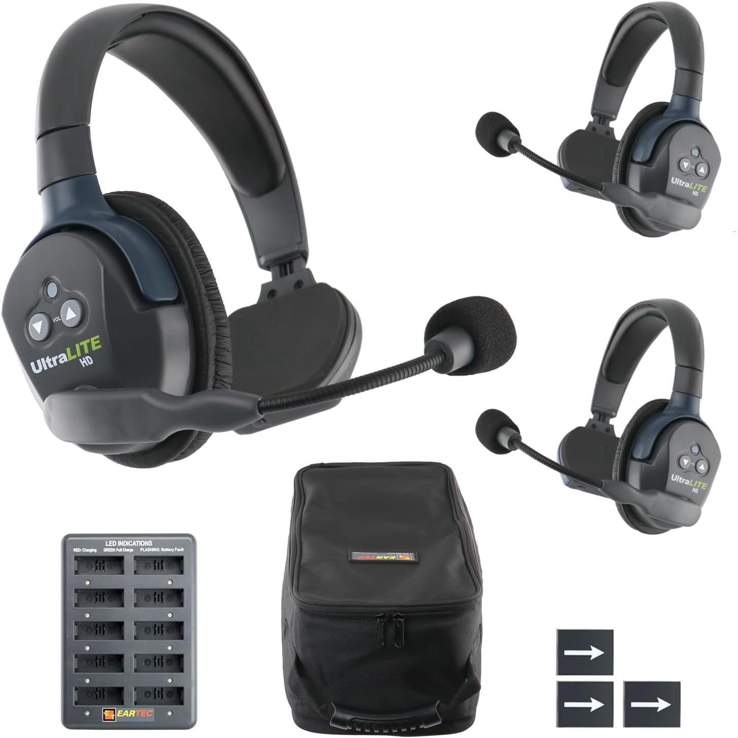 EARTEC UL3S Ultralite-HD 3-Person Full Duplex Wireless Intercom Headset Communication System, Single Ear Headsets, Up to 1000ft Range, U.S. Company