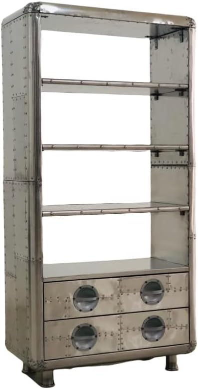 Nautical-Mart Luxury Designer Aluminum Bookcase with Drawers - Art Deco Vintage Furniture