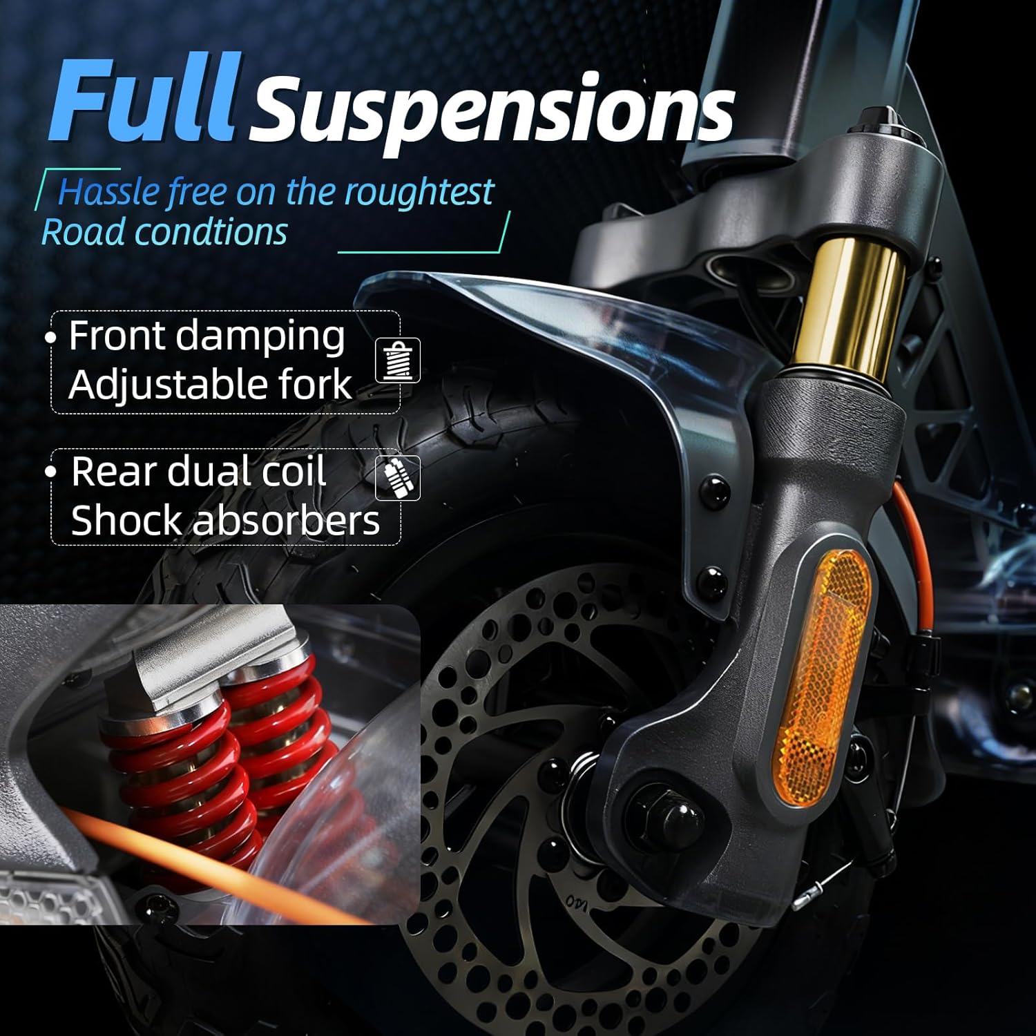 Electric Scooter, Up to 25/31MPH, 25-50 Miles Long Range, 1000W/1200W/1600W*2 Off Road Motor, Dual Disc Brakes with EABS, Damping Adjustable Full Suspensions Adults E-Scooter with APP