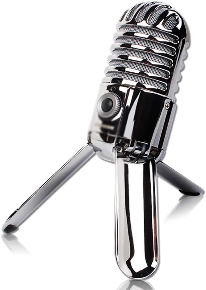 Desktop Recording Condenser Microphone Fold-Back Legs Design with USB Cable Carrying Bag,for Computer (Chrome)