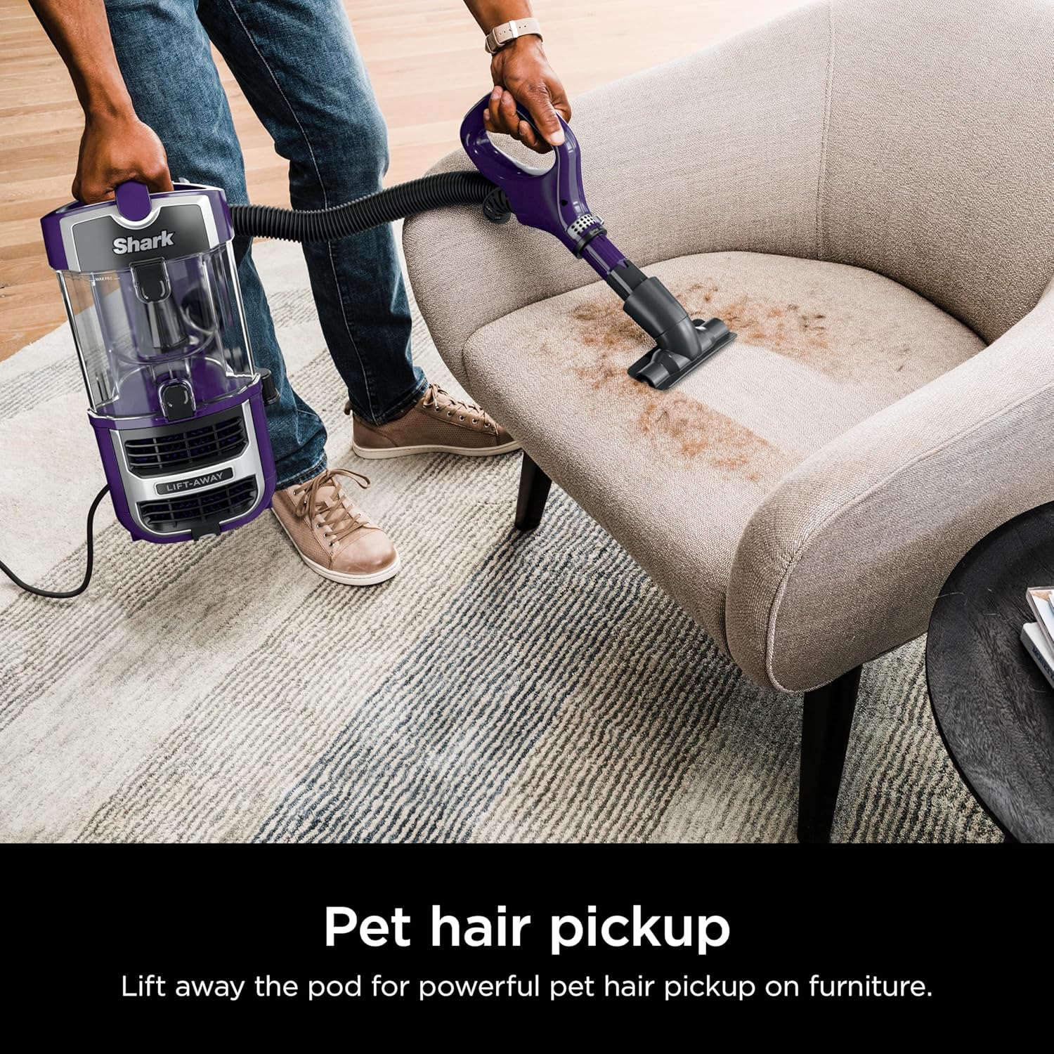 Shark Lift-Away Upright Vacuum with Powerfins, Self-Cleaning Brushroll, Anti-Allergen Complete Seal Technology, No Hair Wrap, LED Headlights, and Advanced Swivel Steering, Eggplant, ZD201