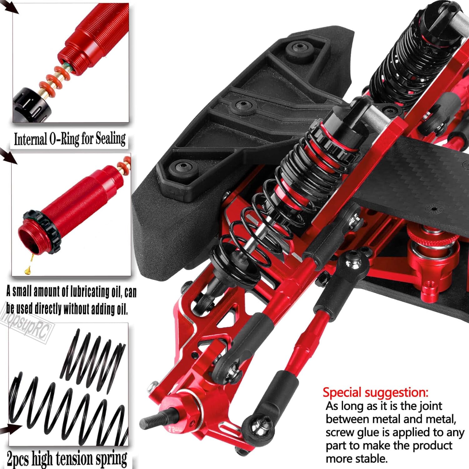 Upgrades Parts for 1/10 Slash 2WD LCG,Carbon Skid Plate&Aluminum RC Shocks&Drive Shaft CVD&A Arms&Steering Block&272R Gearbox&Adjustable Links&Shock Tower&Front Bulkhead,Red