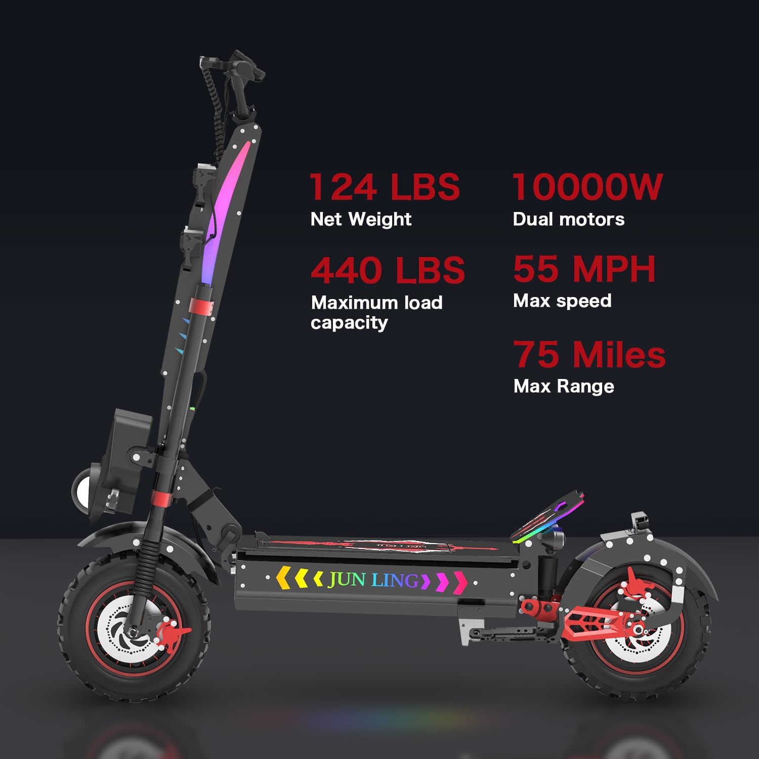 JL86 Offroad Electric Scooter - 55 MPH & High-Performance 10000W Fastest Dual Motor, 75-Mile Long Range, 13