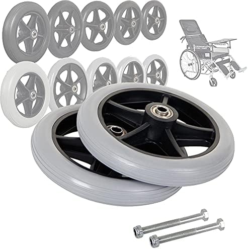6Inch/7Inch/8Inch Wheelchair Solid Caster Tires, Replacement Front Wheel Chair Wheel Set with 5/16 inch Bearing, for Many Manual Wheelchairs, Set of 2(Black/Grey)