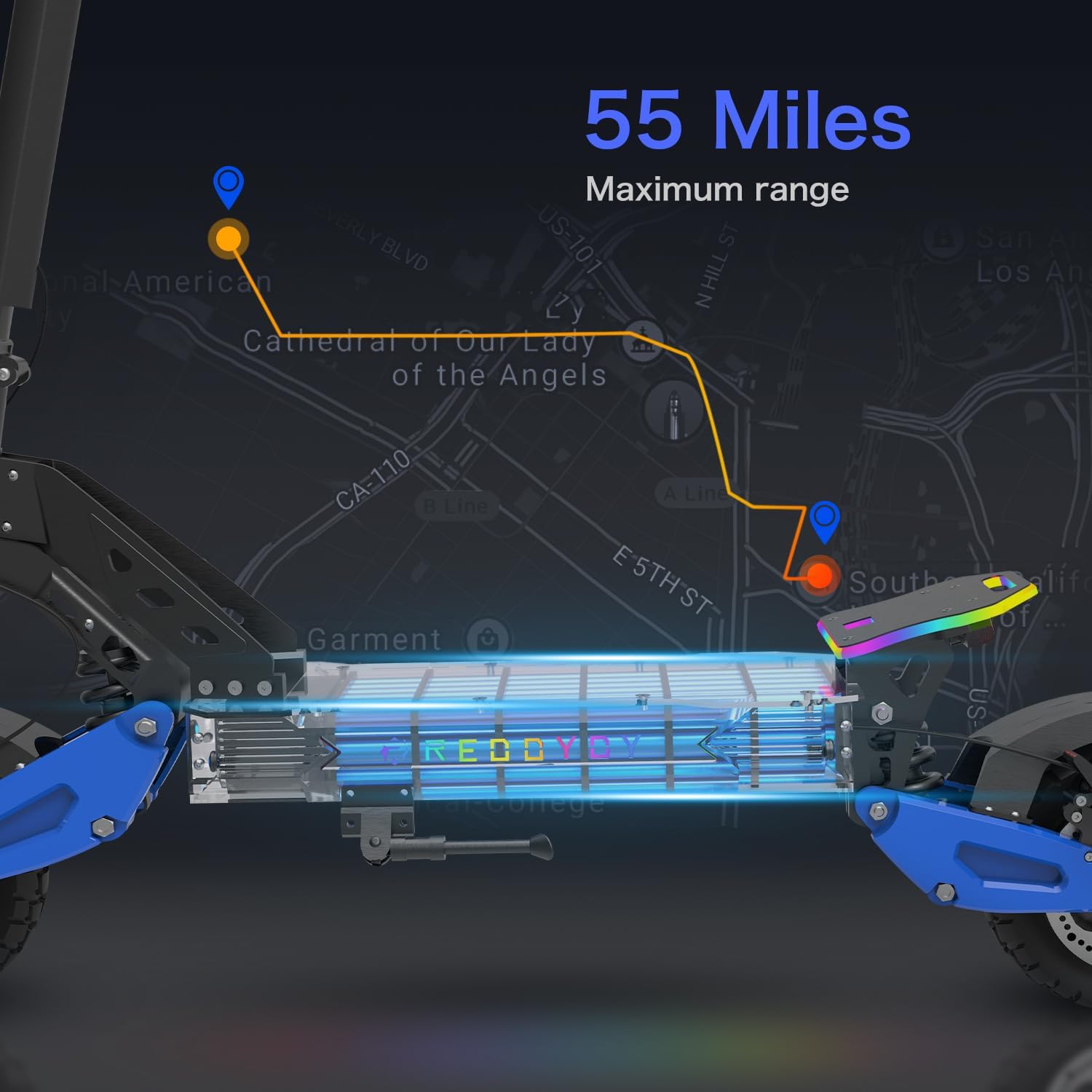 RD2 Electric Offroad Scooter - 40-50 MPH Fastest Dual Motor Adult Scooter, 5000W Peak, 55-Mile Long Range, 10.5