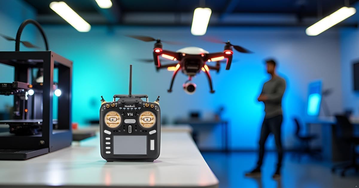 V16Max ELRS FPV CNC Drone Remote Controller Hall Gimbals Radio Transmitter, 16 Channels, 2.4G, Mode 2, for RC Drone (Gold)