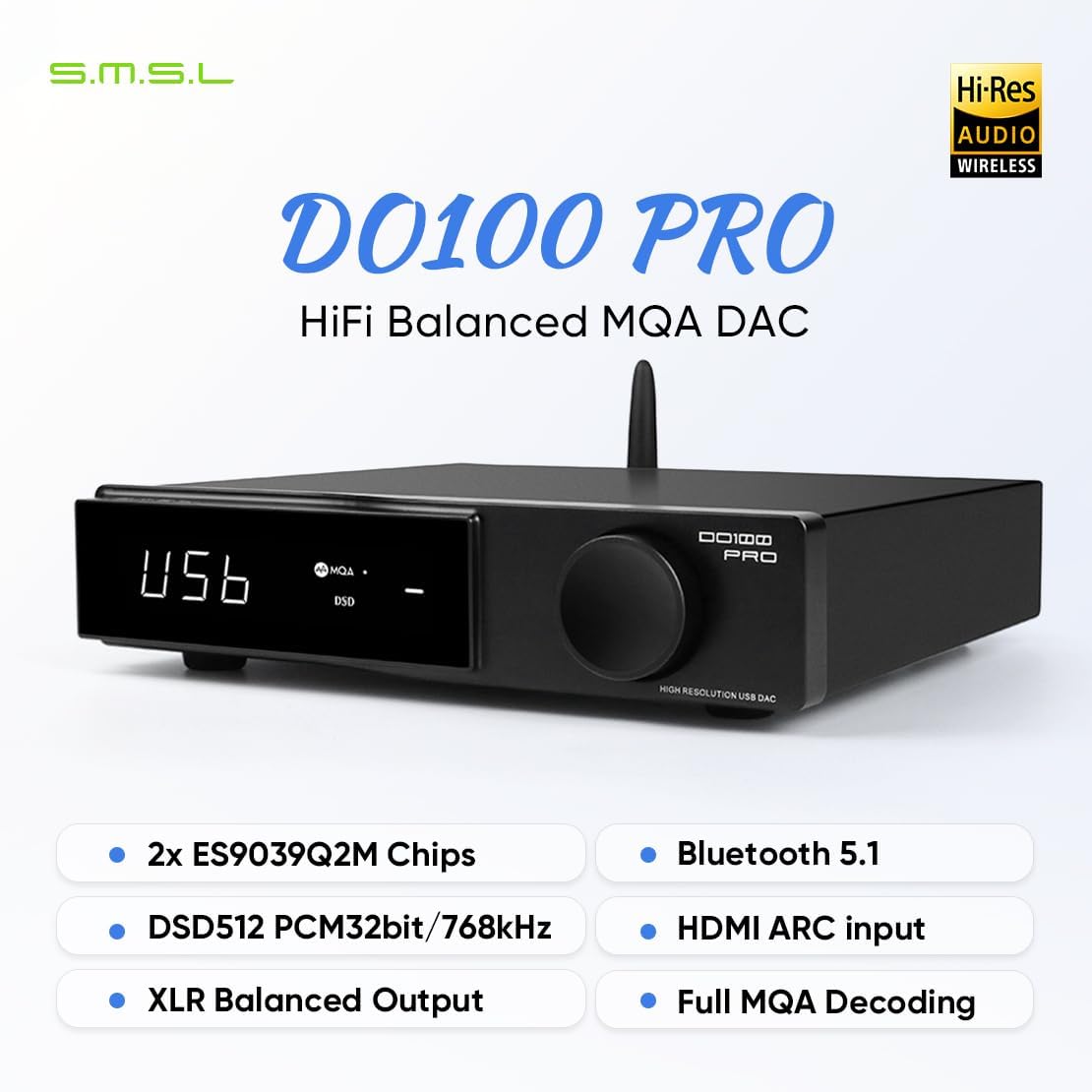SMSL DO100 PRO HiFi Balanced DAC with 2X ES9039Q2M & XMOS XU316