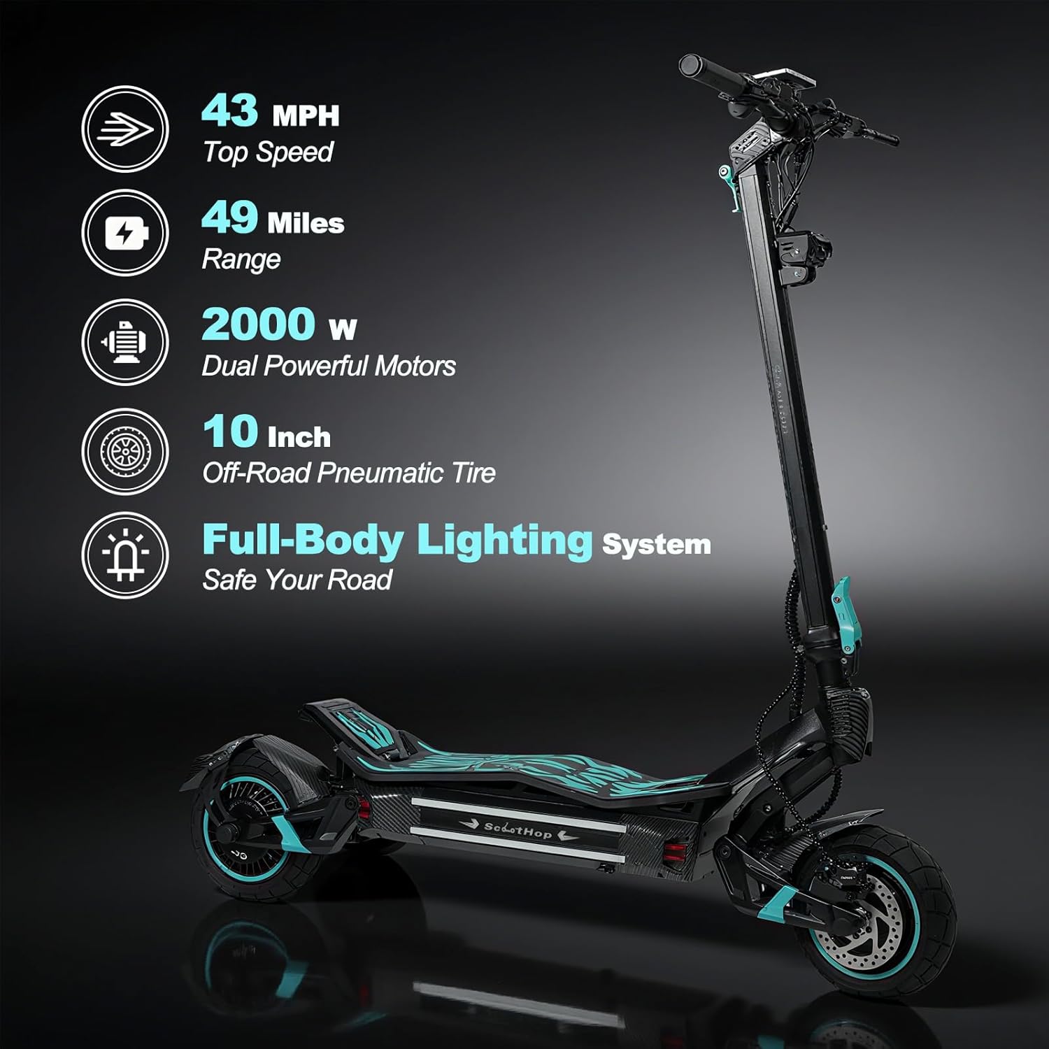 Off-Road Electric Scooter for Adults, E Scooter, Dual 1000W/1200W Motors, 10