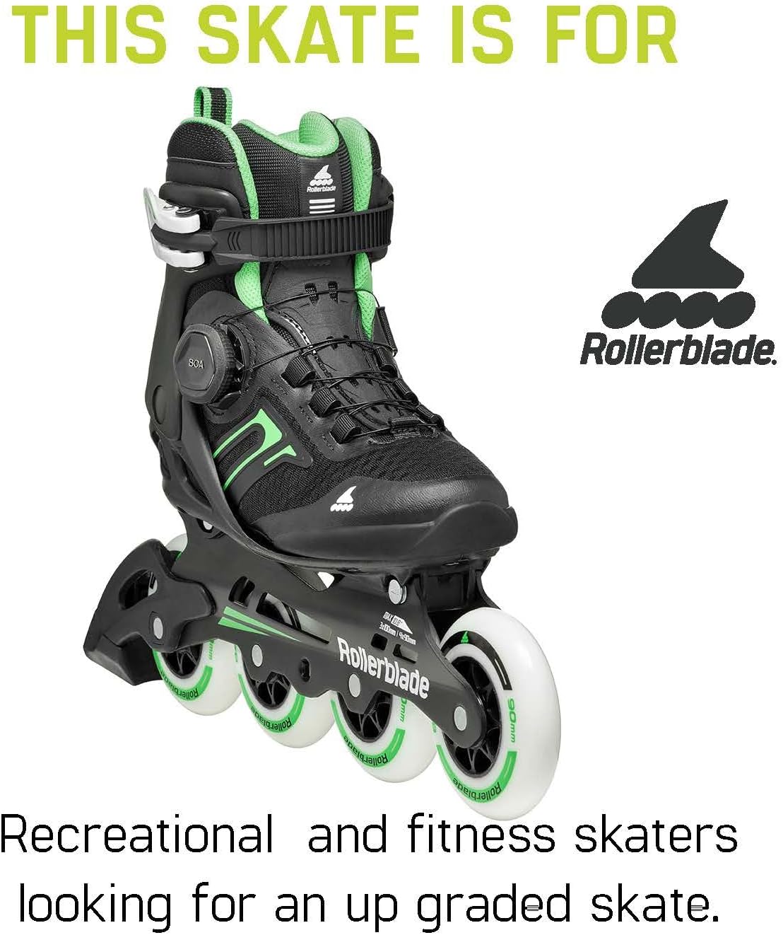 Rollerblade Macroblade 90 BOA Women's Adult Fitness Inline Skate, Black and Mint