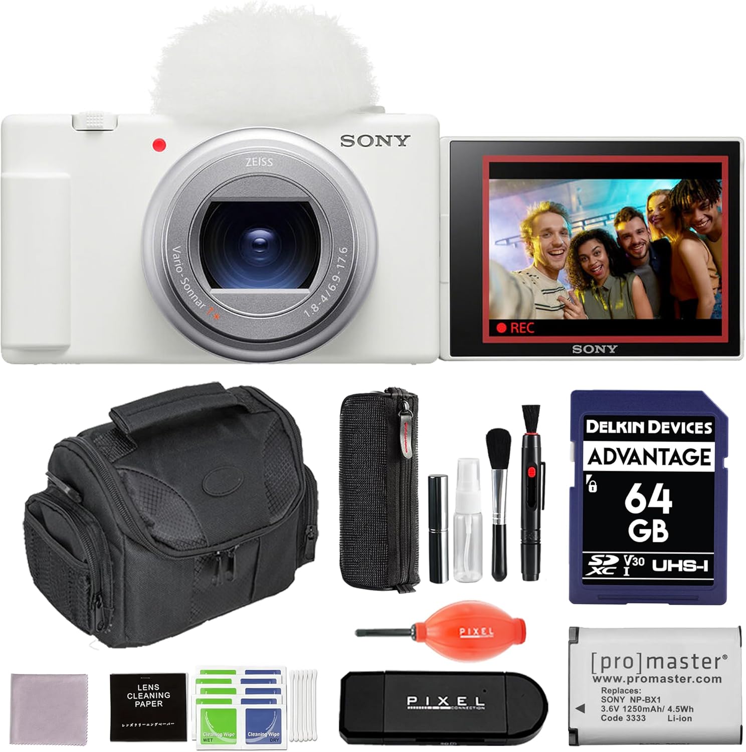 Sony ZV-1 II Digital Camera (White) Advanced Accessory Bundle with Battery, Gadget Bag, 64GB SD Card & More