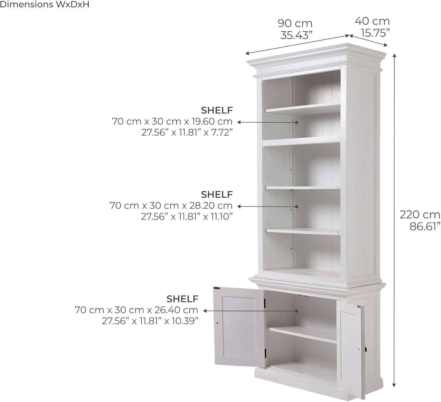 NovaSolo Halifax Slim Hutch Bookcase - White
