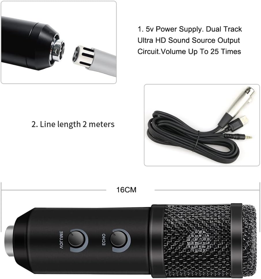 USB Bm 900 Microphone Condenser Microphone for Computer Recording Studio Recording Microphone with Stand (Color : Silver, Size : BM 900)