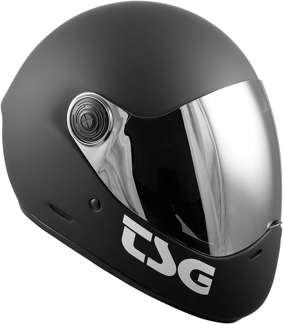 TSG - Pass Pro Solid Color Full-face Helmet, Matt Black w/Two Visors | Downhill Skateboarding, E-Skating, E-Onewheeling, Longboarding | Hardshell Fiberglass | Anti Scratch, Anti Fog, Distortion Free