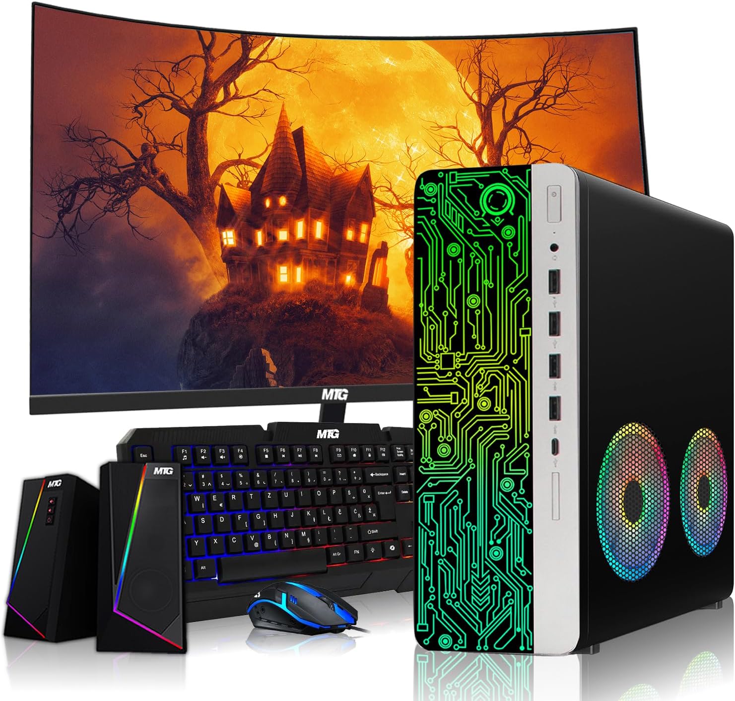 TechMagnet HP G3 Desktop PC, Intel i3, 32GB RAM, 512GB SSD, 24 Inch Curved Monitor, RGB Speaker, RGB Keyboard with AI-Enabled Copilot Key Mouse, 2X ARGB Fan WiFi, Windows 11 Pro (Renewed)