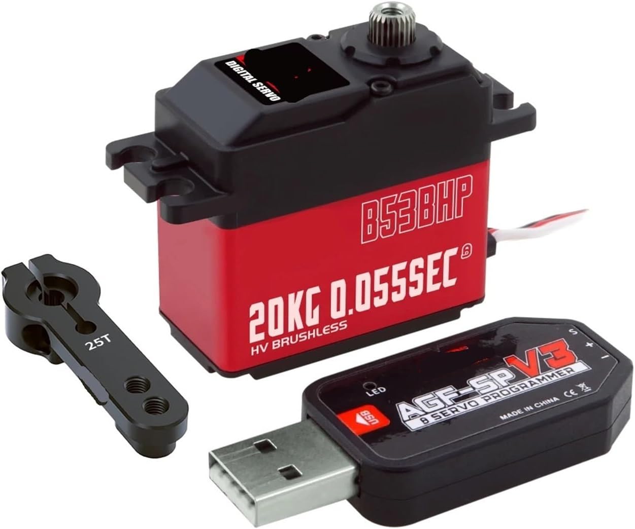 Brushless RC Servo B53BHP V2 HV 20KG Upgraded Steel Gear Programmable Digital Standard Servo Suitable for 1/10(B53BHP V2 20kg Set3)