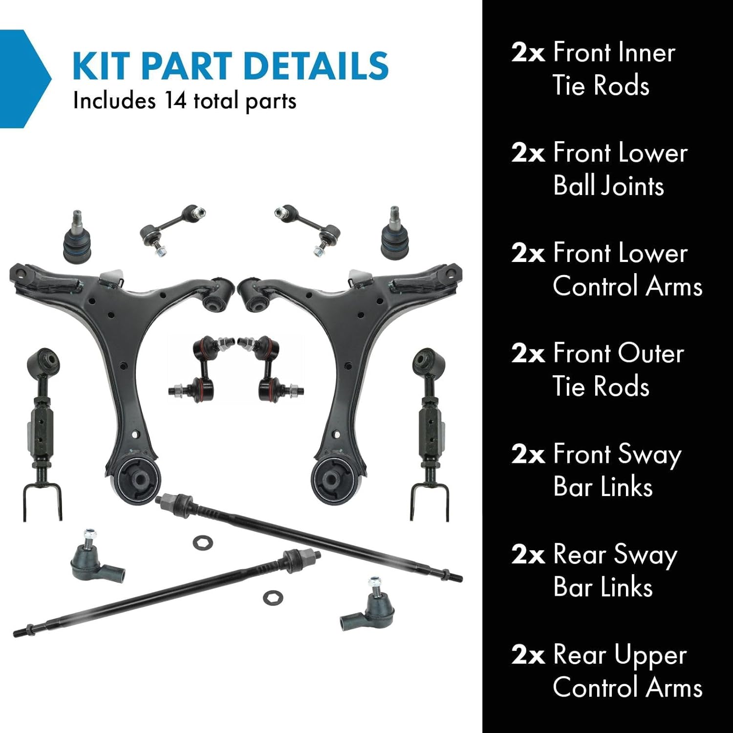 TRQ Front and Rear Steering & Suspension Kit Ball Joint Control Arm Sway Bar Stabilizer Link Tie Rod Compatible with 2003-2011 Honda Element
