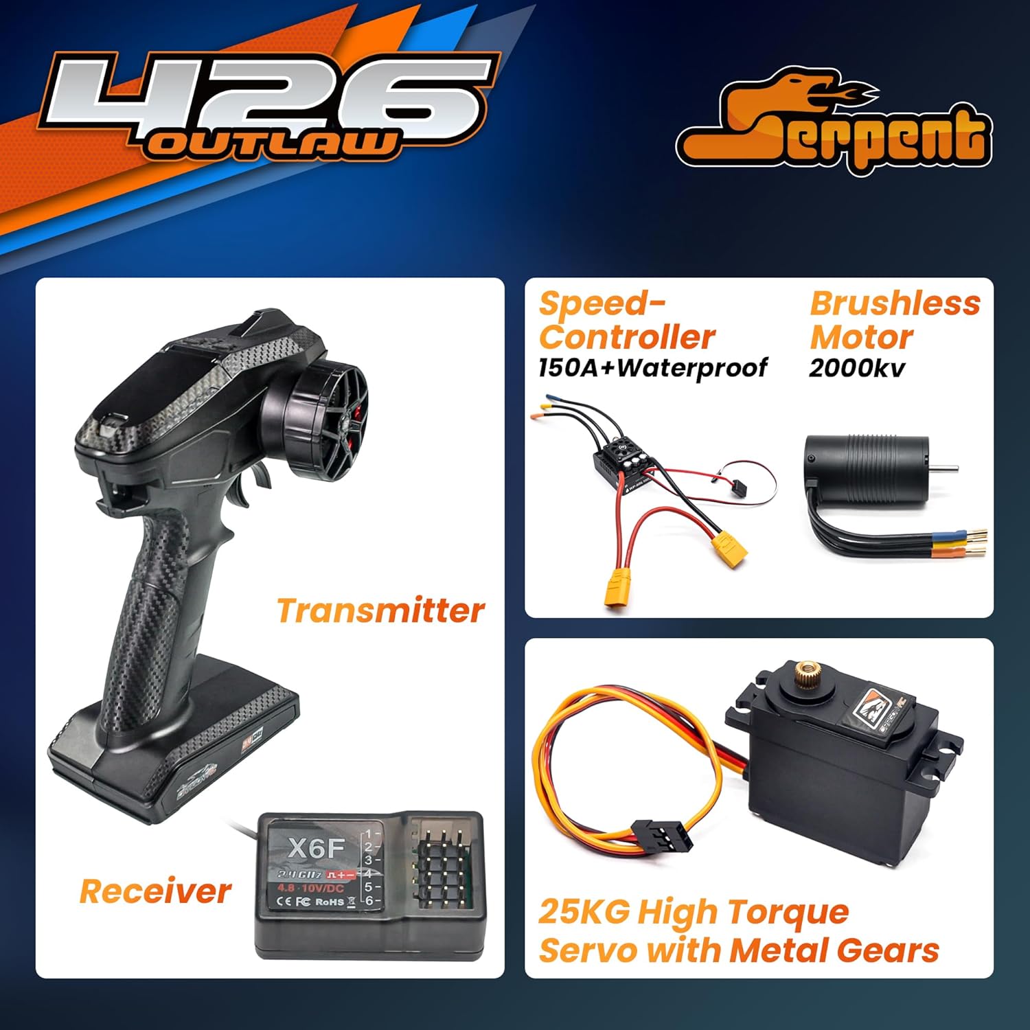 Serpent 426 Outlaw 1/7 4wd Electric All-Road Muscle Car RTR, High-Performance Tires, Brushless Motor, (Ready-to-Run Transmitter and Receiver Included, Batteries and Charger Required)