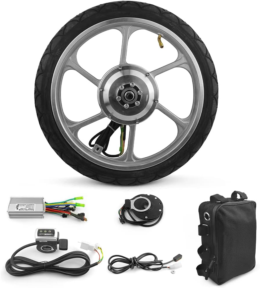 16 Inch 350W Brushless Geared Motor Mag Wheel with Tire PAS Accelerator for Front Hub Drive Scooter Small Bike Bicycle Thumb Throttle with tire