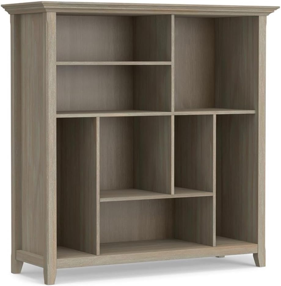 Pemberly Row Solid Wood 44x 44 Transitional Bookcase in Distressed Gray