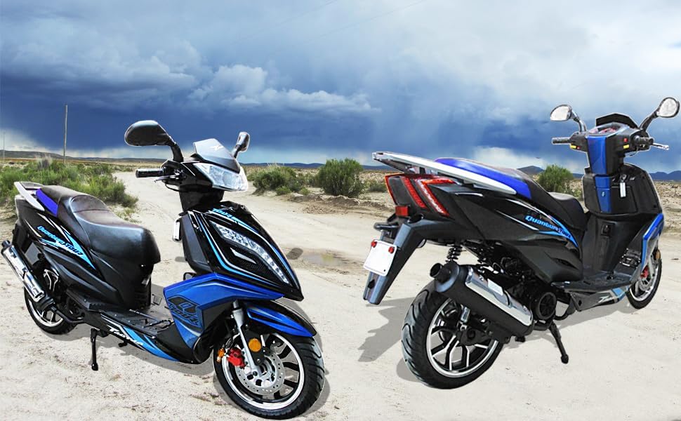 HHH Quantum150 Titan150cc Scooter Fully Automatic Street Scooter Gas Tao Motors 150cc Moped with 13 inch Tires Gy6 Engine and CVT 150cc Bike for Adult (Blue)