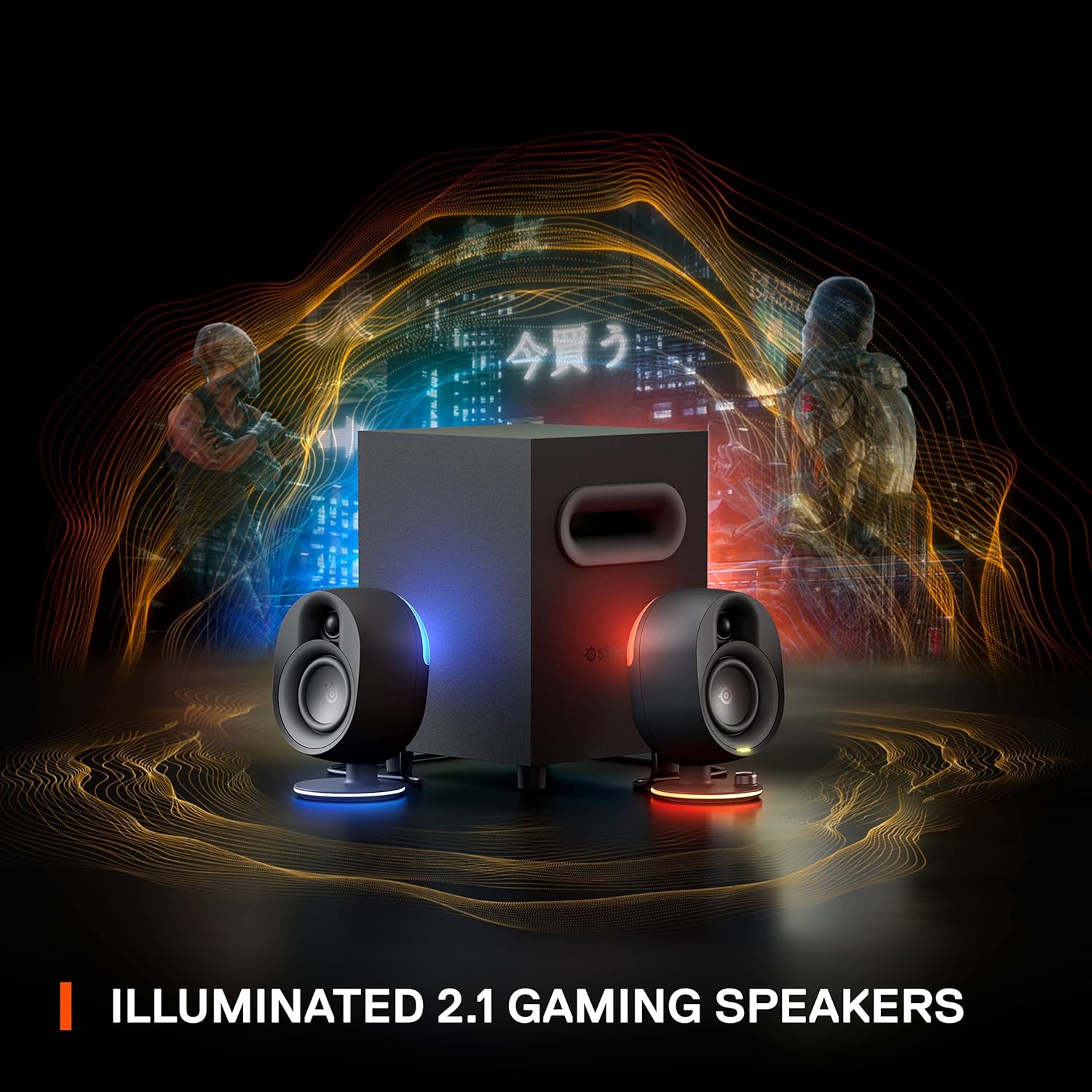 SteelSeries Arena 7 RGB Illuminated 2.1 Gaming Speakers with Powerful Bass, Subwoofer, and Bluetooth - Compatible with PC, PlayStation, Mobile - Black (Renewed)
