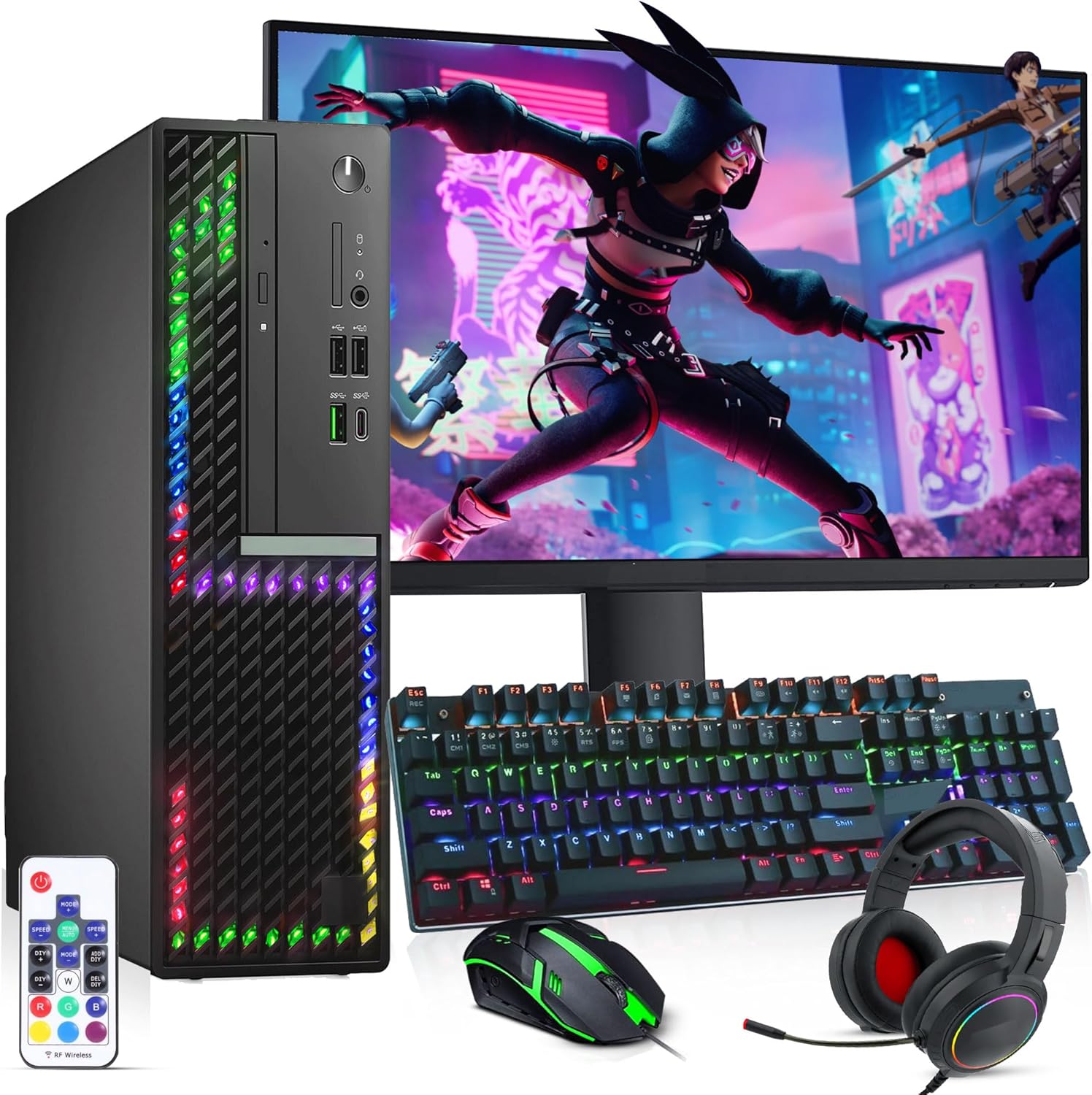 Dell Gaming OptiPlex Desktop RGB Computer PC, Intel Core i5 10th Gen, GeForce GT 1030 2GB GDDR5, 16GB RAM, 512GB SSD, 24 Inch Monitor, Keyboard Mouse and Headset, Windows 11 Pro (Renewed)