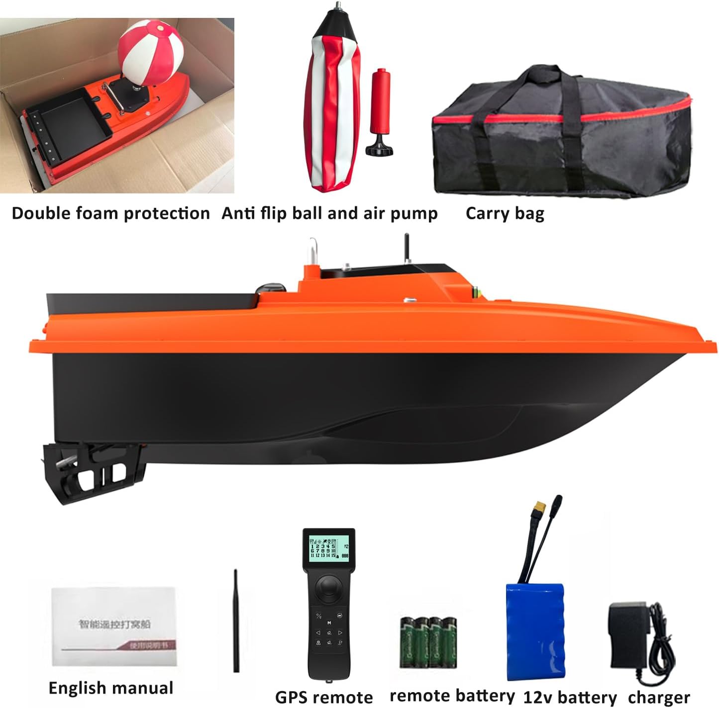 High Speed RC Fishing Bait Boat for Ocean Lake Fishing with GPS, 500M Range, 4.5KG Load, Cruise Control