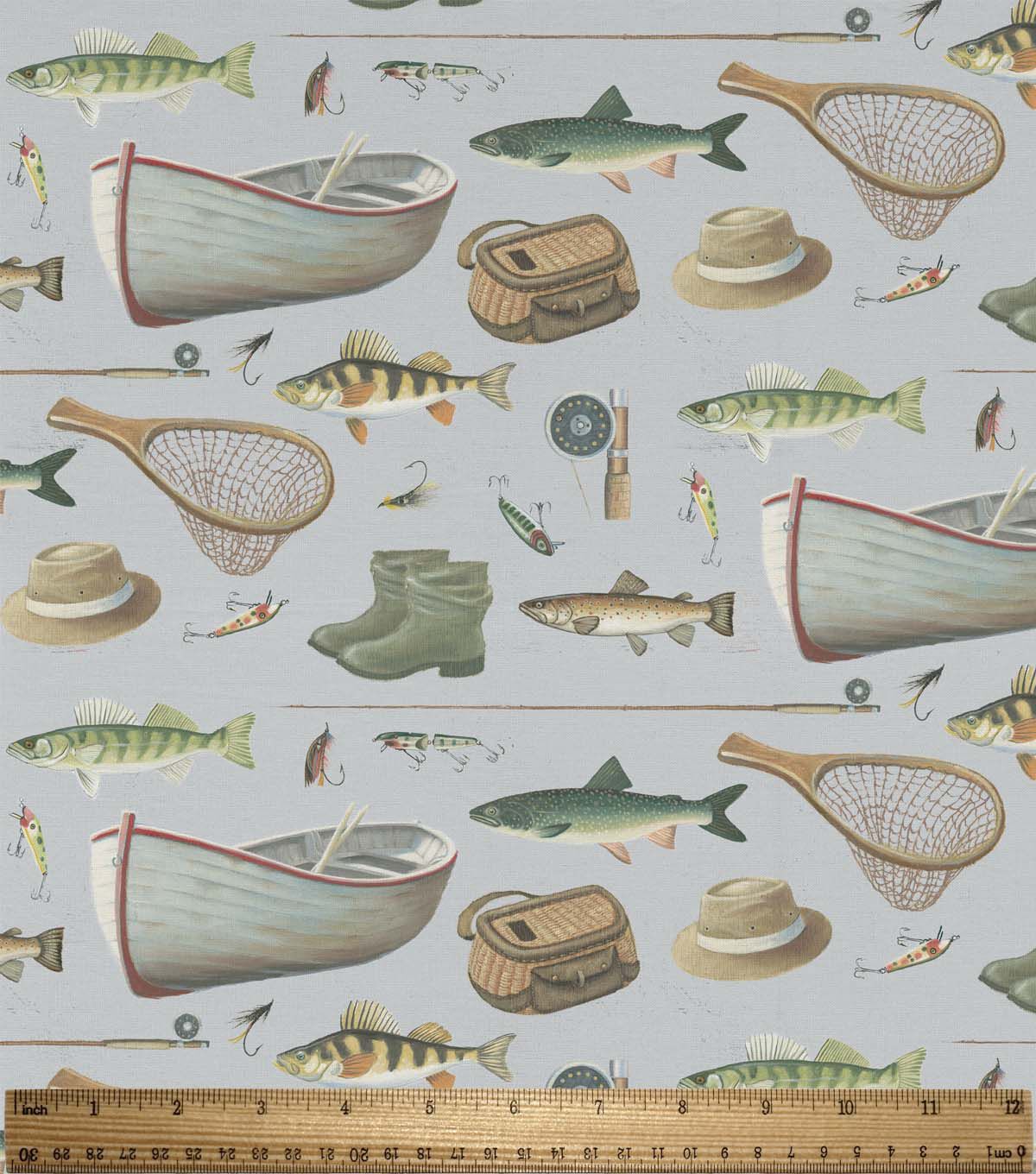 David Textiles Fresh Catch on Gray Novelty Cotton Fabric