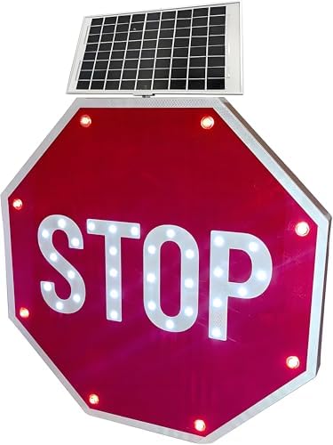 Solar-Powered Octagonal Stop Sign - Reflective Aluminum Traffic Sign with Flashing LED, Rustproof Warning Board for Roads - 24in (60x60cm) Safe Traffic Control
