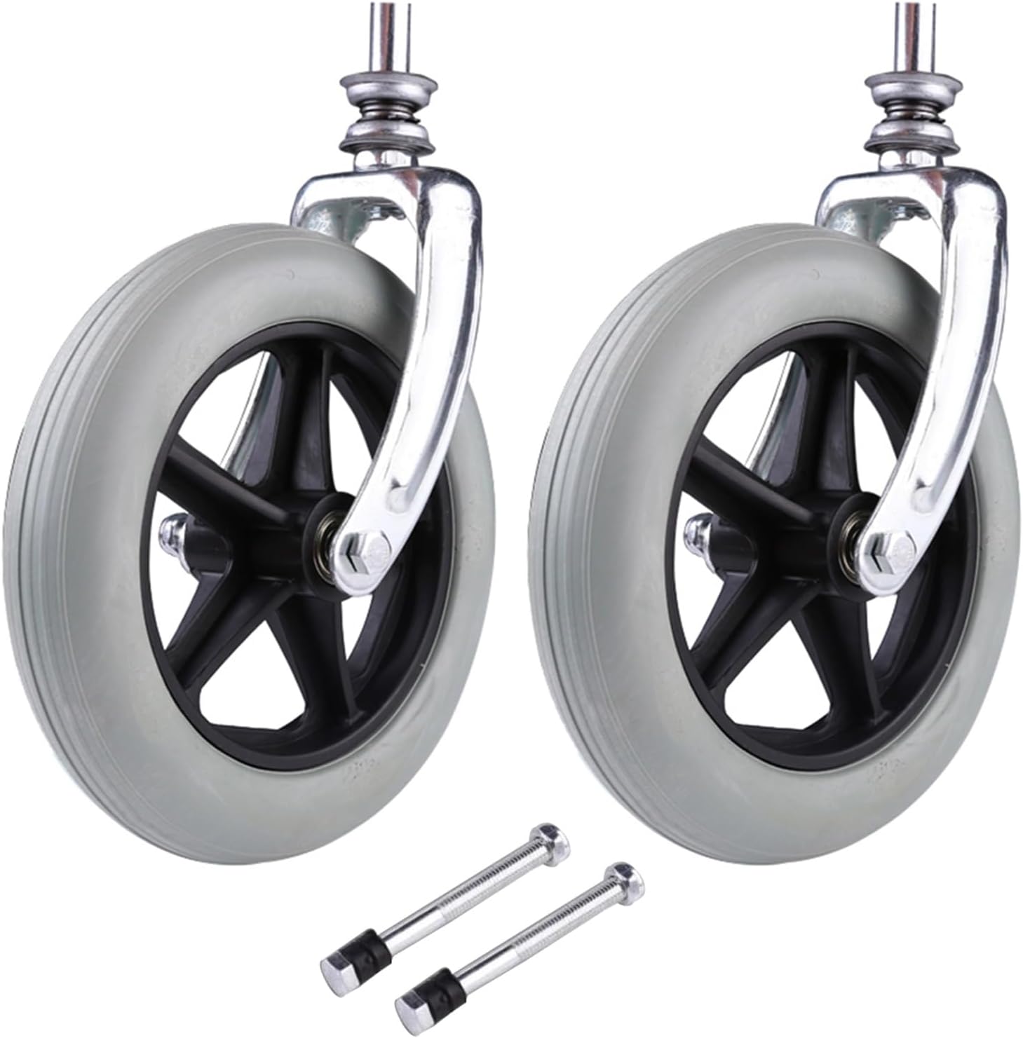 Wheelchair Front Wheels with Forks, 6inch/7inch/8inch Replacement Wheels for Wheelchairs,Front Castor Wheels Assembly for Manual Wheelchairs Rollator Walkers (2 PCS) (Colo