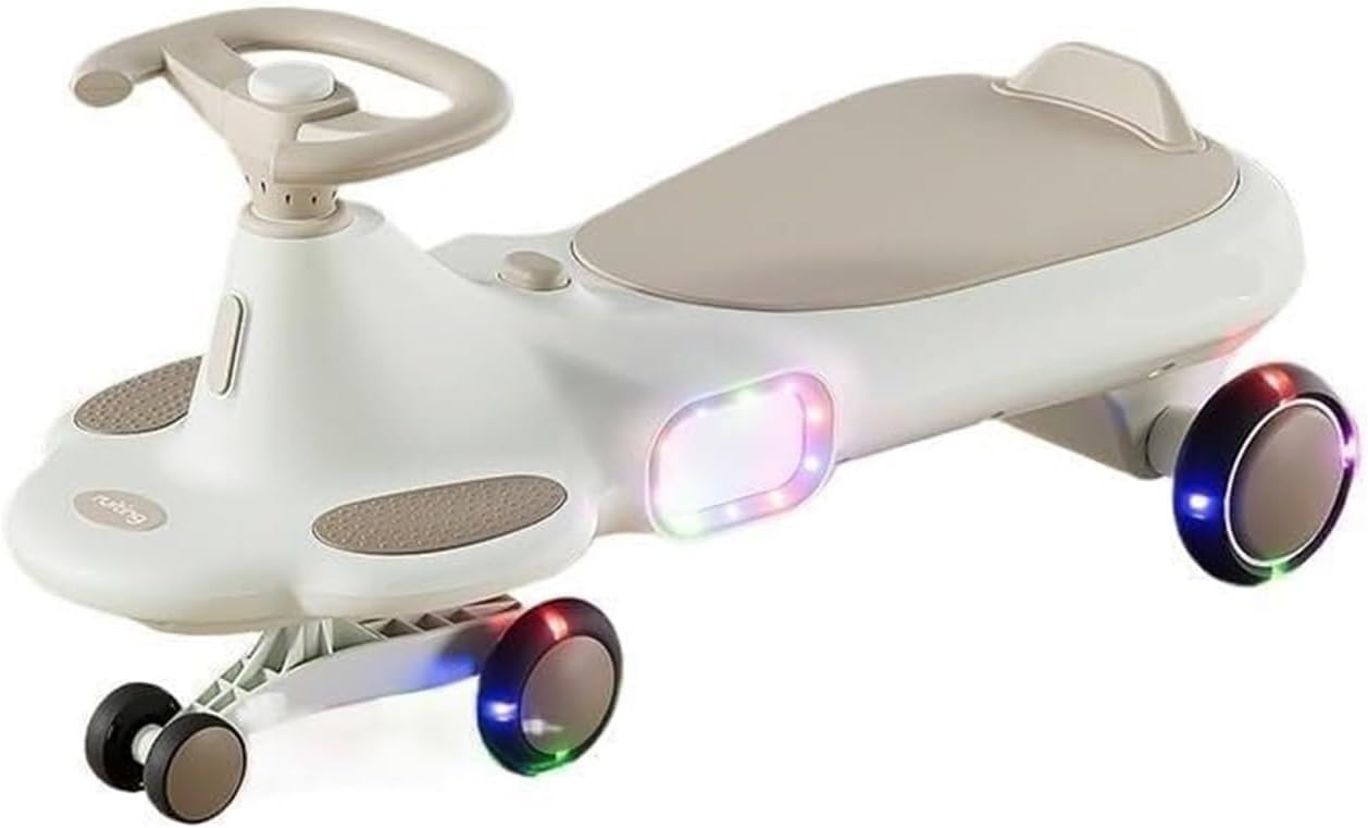 Bicycles Sliding Car with Music Roll Flash Wheels Wiggle Car for Kids Anti-Rollover, Ride On Toys for Boys and Girls Bike(Khaki)