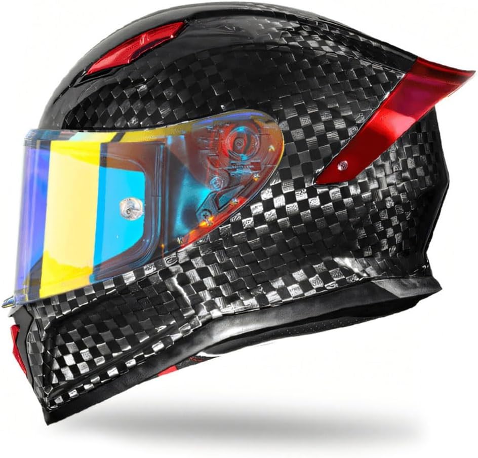 Full Face Personalized Motorcycle Carbon Fiber Helmet, Street Racing Motorcycle Helmet for Couple Men and Women Adult Flip Up Cruise Motocross Integrated Helmet DOT Approved