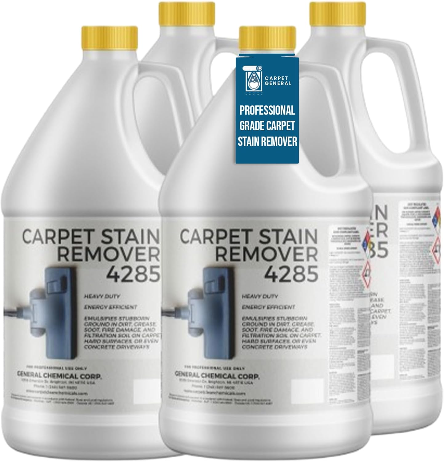 CarpetGeneral - Heavy Duty Carpet Stain Remover 4285 - Easy Clean & Professional Carpet Cleaner Products - Residential & Commercial Multi-Purpose Stain Pretreater & Precleaner -(Case of 4) 1 Gal Jugs