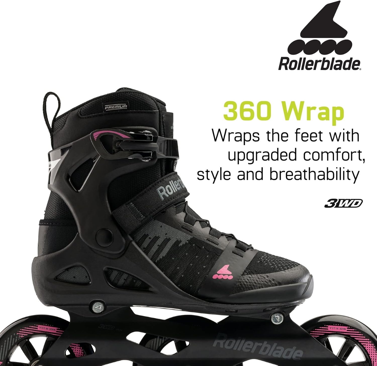 Rollerblade Macroblade 110 3WD Womens Adult Fitness Inline Skate, Black and Orchid, Performance Inline Skates