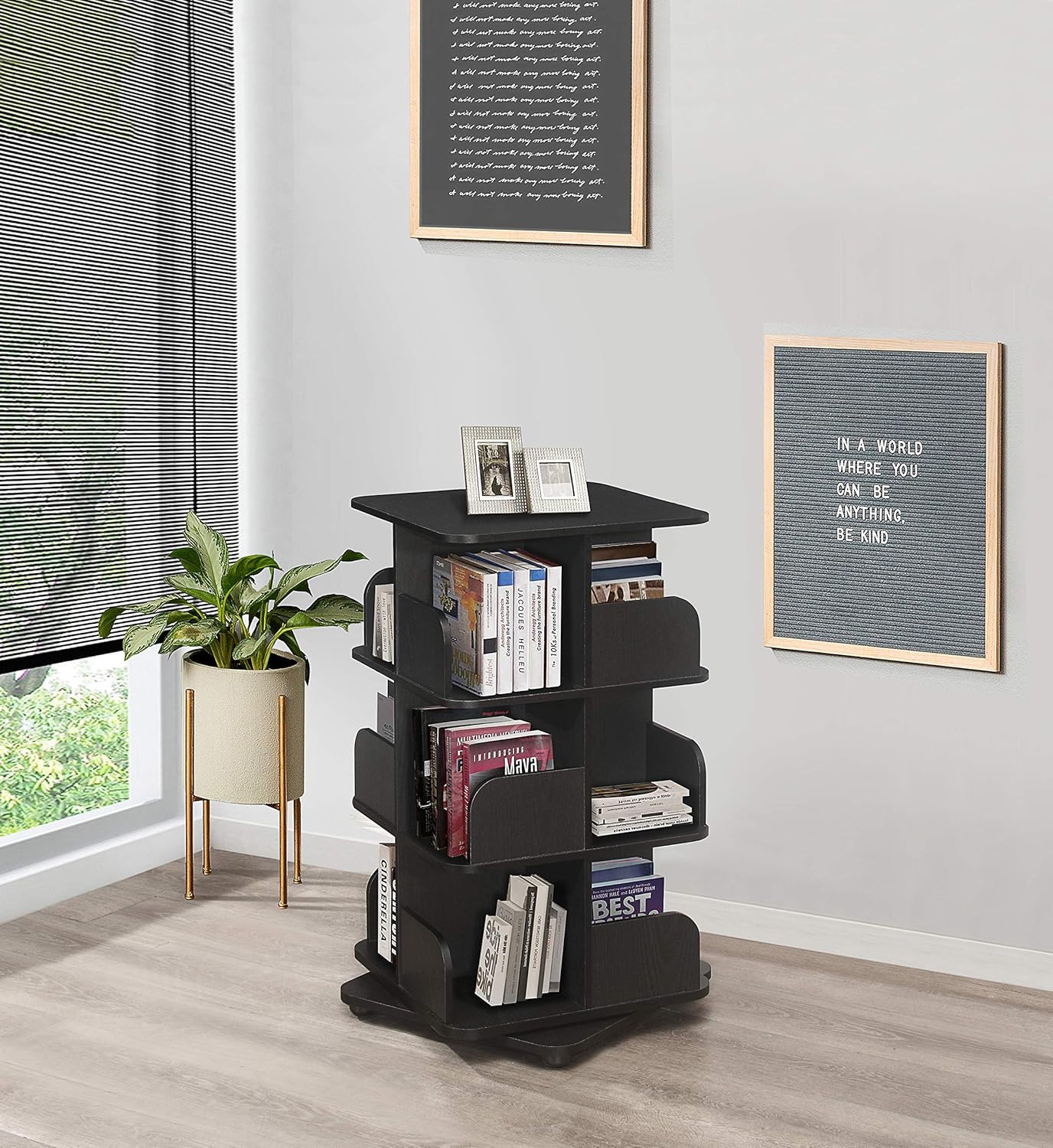 KB Designs - 3-Tier 360° Rotating Revolving Tower Bookcase Display Unit, Black