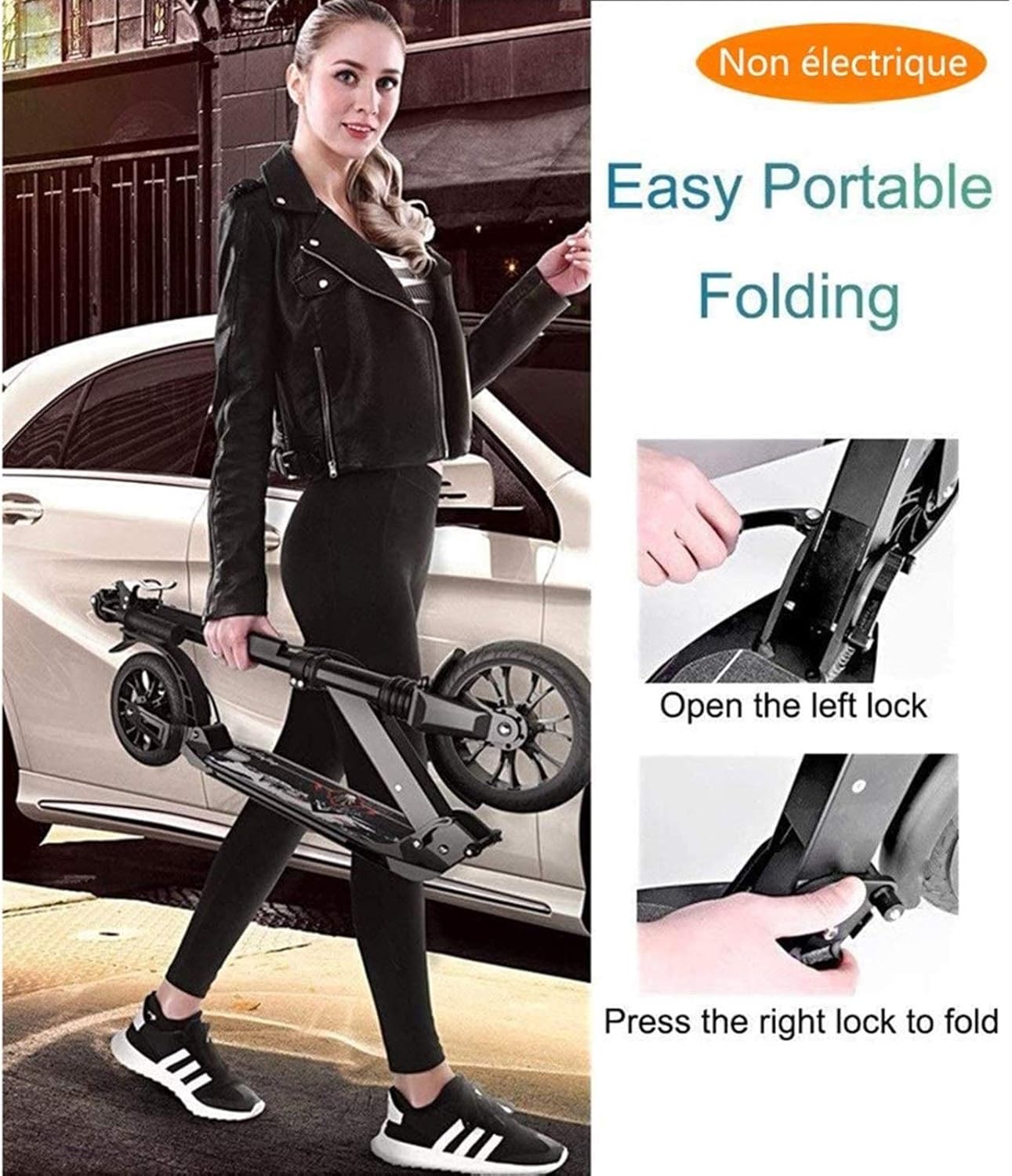 CMMC Adult Kick Scooter with Big Wheels and Disc Handbrake, Quick-Release Folding System - Dual Suspension System Commuter Scooter for Adults and Teens(Non-Electric)- Supports 220lbs