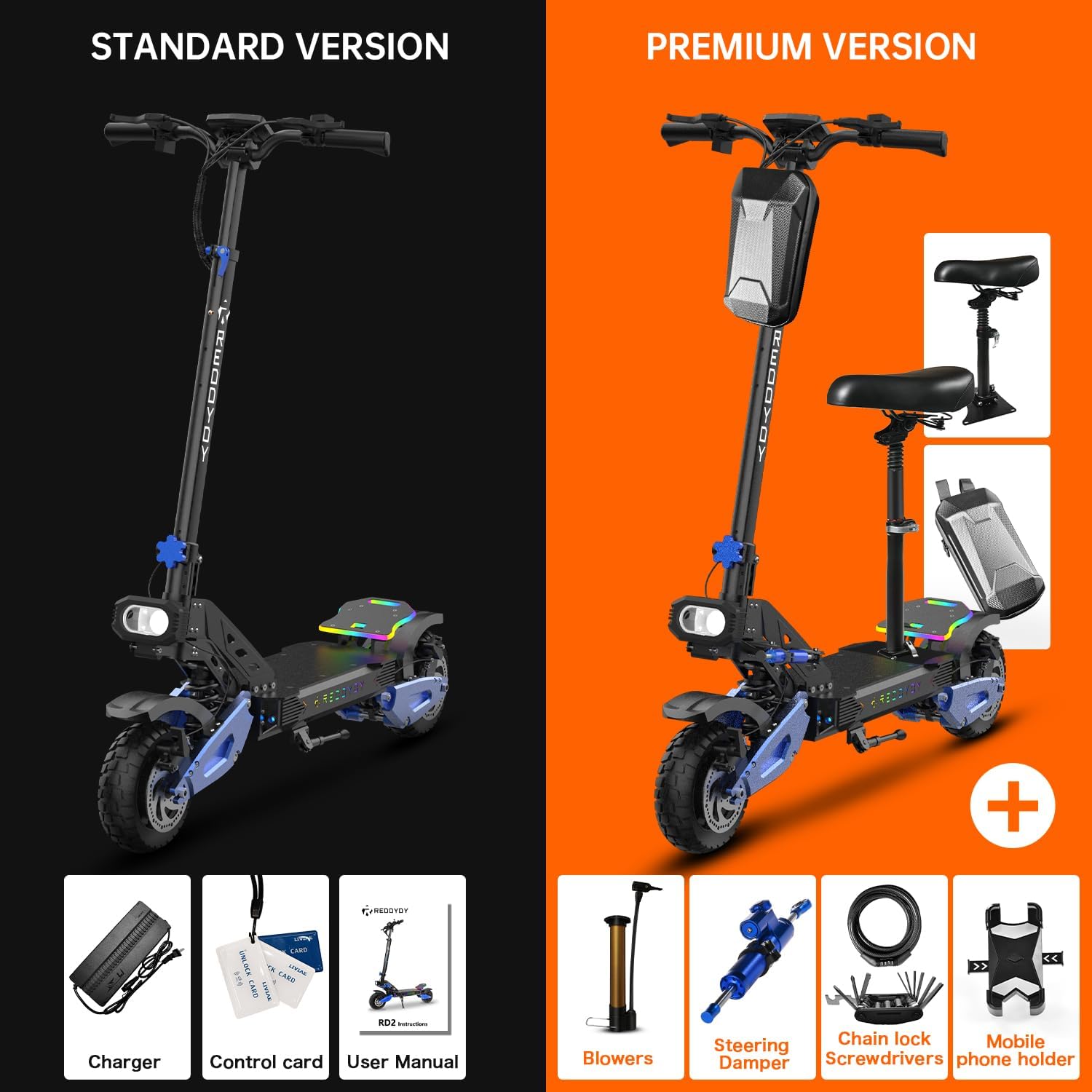 Electric Offroad Scooter 40-50 MPH Fastest Dual Motor Adult Scooter, 5000W Peak, 55-Mile Long Range, 10.5