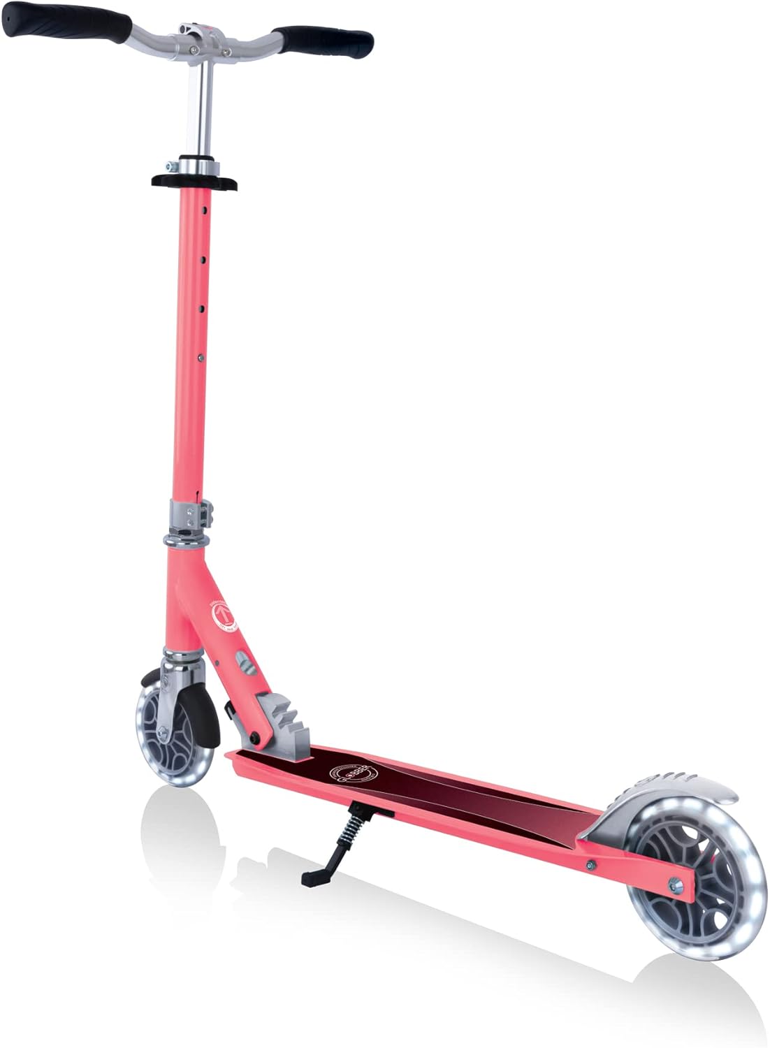 GLOBBER Flow Element Lights 2 Wheel Aluminium Scooter with Luminous Wheels for Kids and Teens (5 Years Old) - Coral Pink