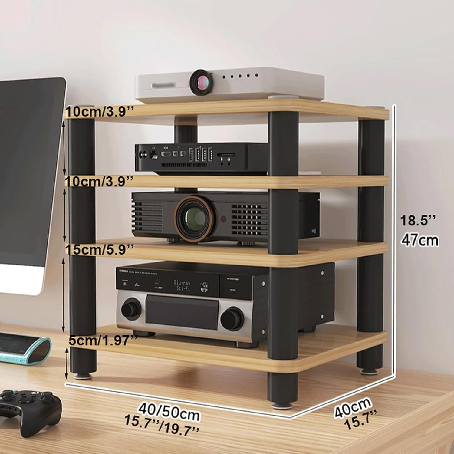 PZEOB Audio Tower Rack AV Media Stand Desktop Open Stereo Stands Wooden Audio-Video Shelving for Home