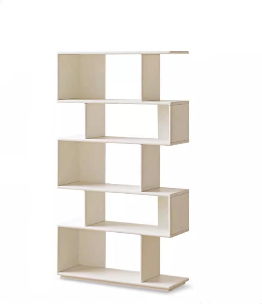 GSOUL Indoor Bookcase Organizer Solid Wood Bookshelf White Cream Style Floor-to-Ceiling Storage Shelf Living Room Wall Partition Home Corner Bookcase Independent Bookshelf