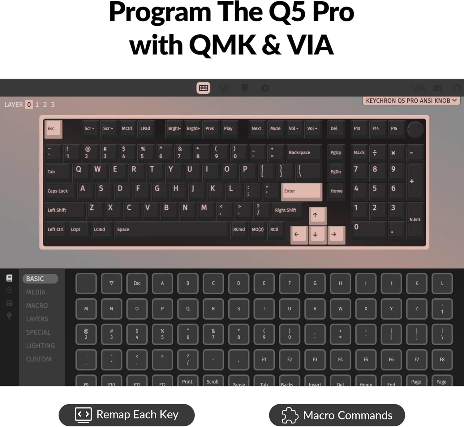 Keychron Q5 Pro Wireless QMK/VIA Mechanical Keyboard, 96% Layout Programmable Knob Full Aluminum Double-Gasket Design, Hot-swappable K Pro Red Switch for Mac Windows Linux - Black