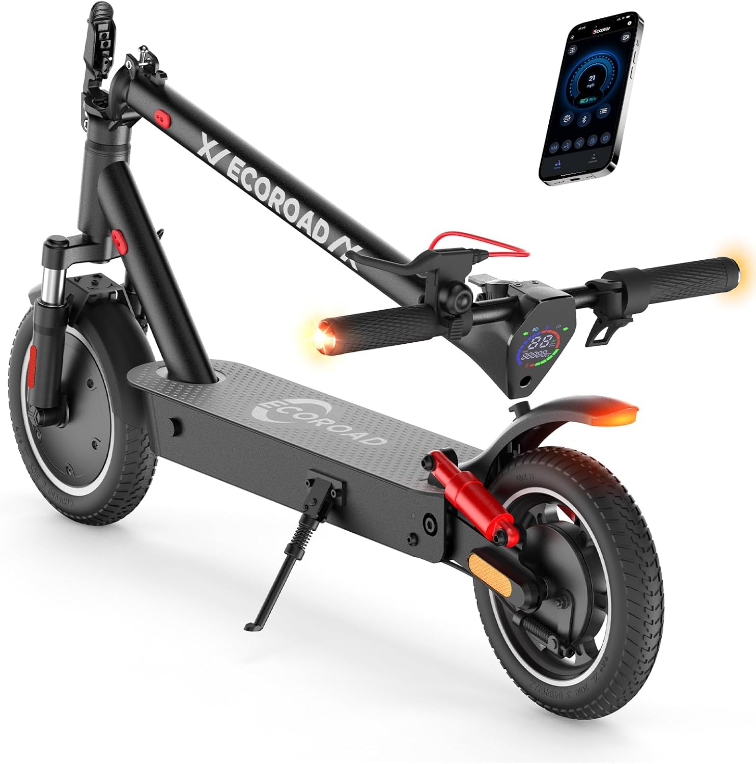 Electric Scooter, Up to 25 Miles Range & 21 MPH, 4 High-Performance Shock Absorbers, 500W Motor & 10