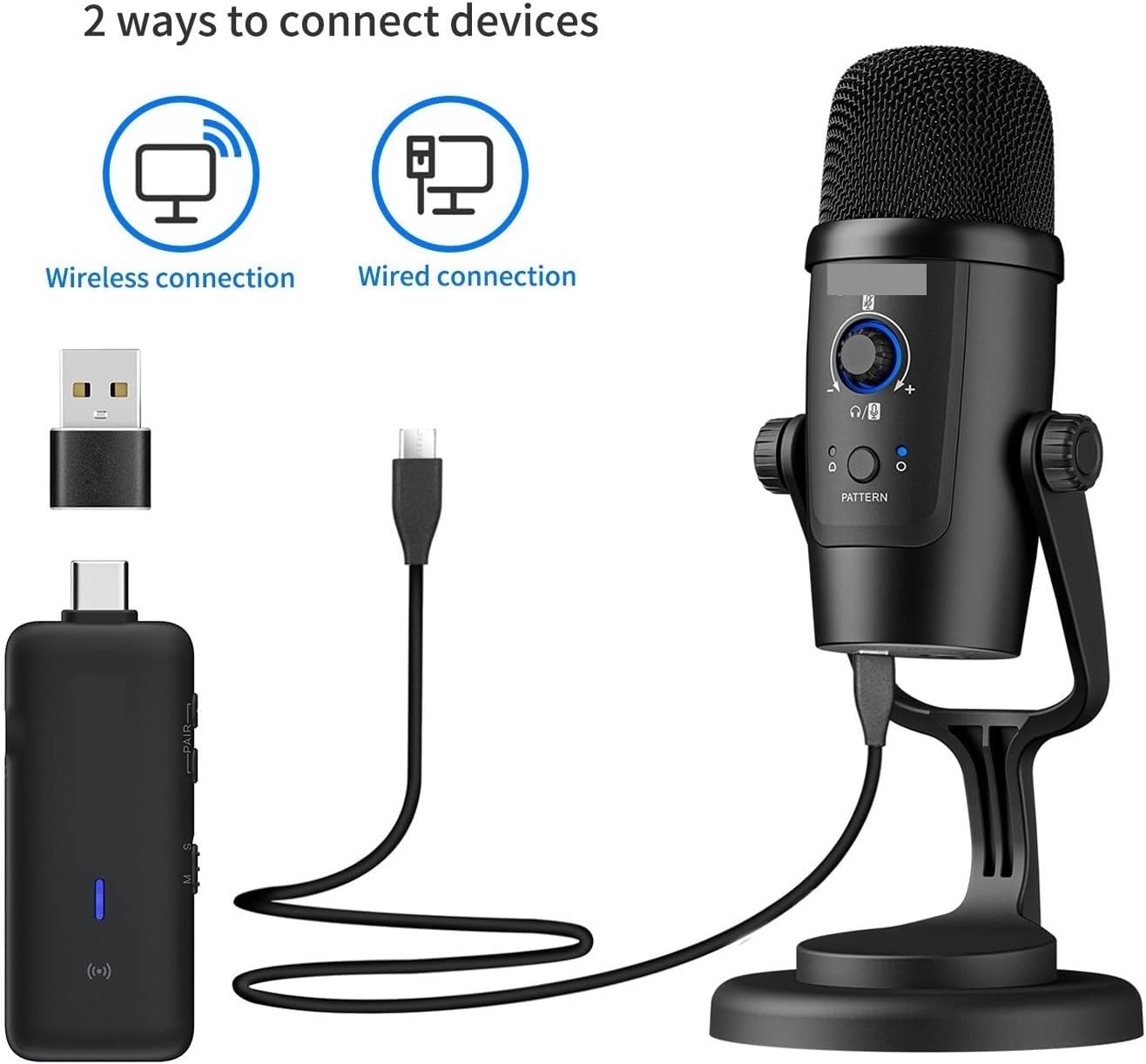 Microphone USB Condenser Wireless Microphone BY-PM500W Professional Mic for PC Laptop Streaming Recording Vocals Voice Gaming Metting Suitable for Anchor, Dubbing Studio, Recording, st