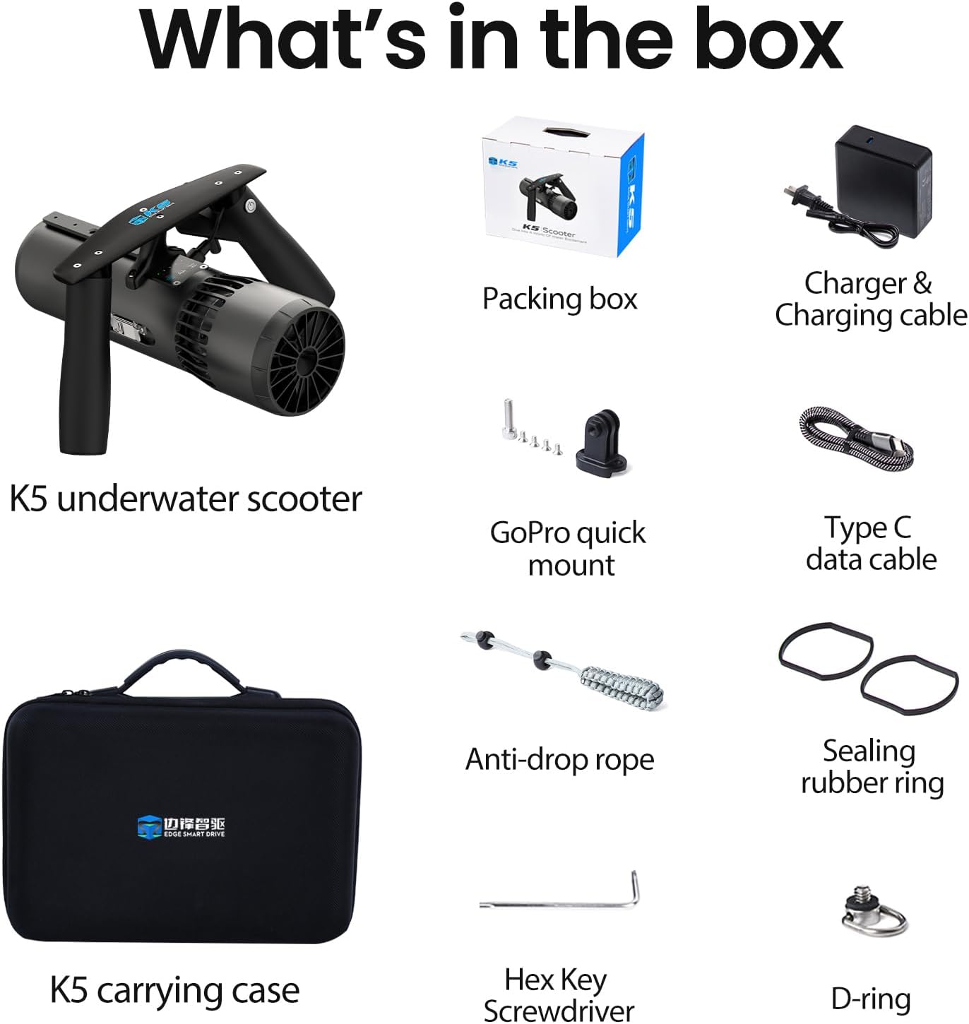 BuddyRC Edge K5 Underwater Scooter for Adults with Action Camera Mount，3-Speed Control Sea Scooter with Dual Motors Water Scooter 50M Waterproof for Pool Scuba Diving Snorkeling Sea Adventures