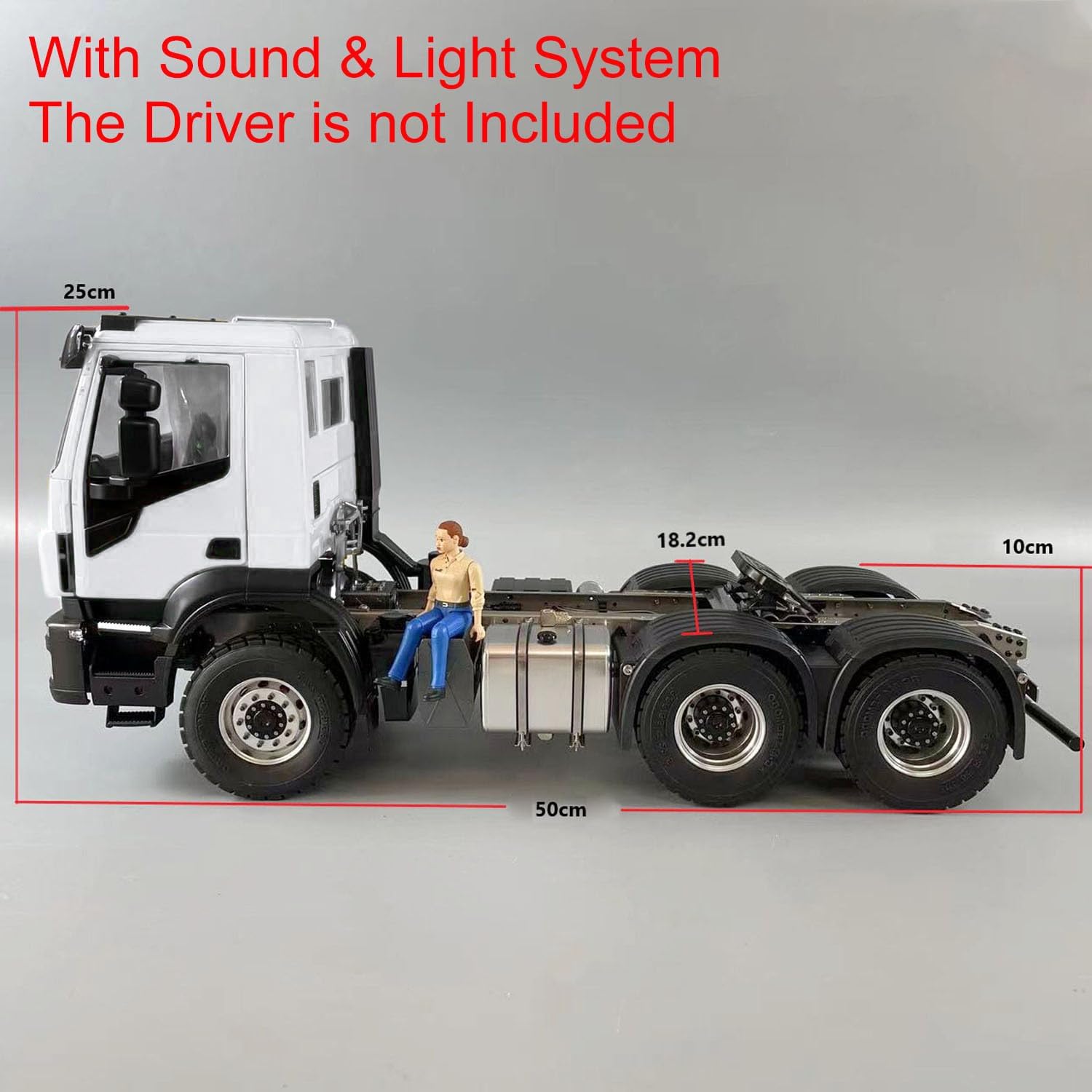 1/14 6x6 RC Tractor Truck Metal Chassis 2-Speed Transmission RC Tow Car Model Sounds Lights Motor ESE Servo I6S Radio Controller Hobby Grade Model Truck(White)