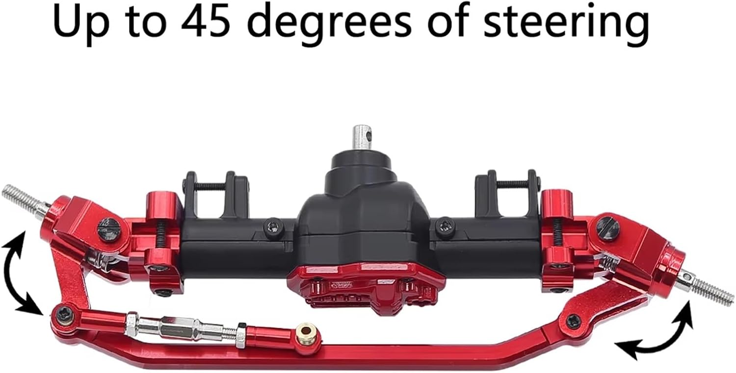 RC Front Rear Drive Axle Compatible with MN128 G500 MN86K MN86KS MN86S 1/12 Rc Crawler Car Upgrade Complete Front Rear Differential Straight Axle with Diff Gear(Black red,Front and Rear)