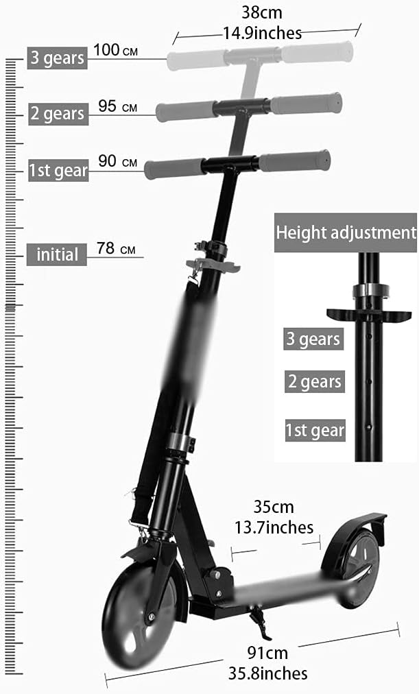 Scooters Kick Scooter Folding Commuting Scooter Adult Portable Kick Scooter, Height Adjustable Scooter, Park Fitness Trick Scooters (Color : Green, Size : 91 * 38 * 78-100cm)